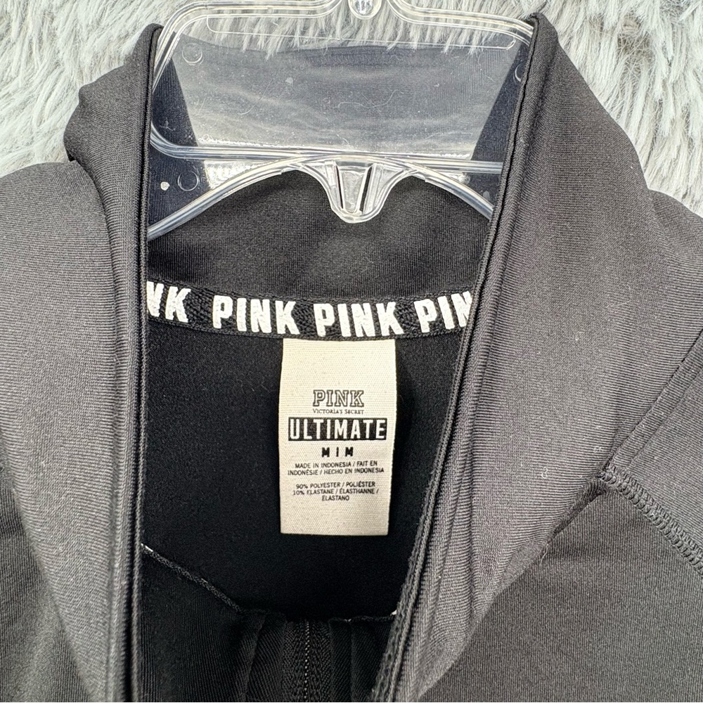 PINK Victorias Secret Pullover Womens Medium Quarter Zip Ultimate Black Mock - Picture 3 of 7